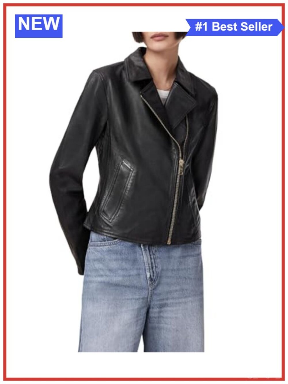 100% Leather Biker Jacket Long Sleeve Fitted Moto Coat